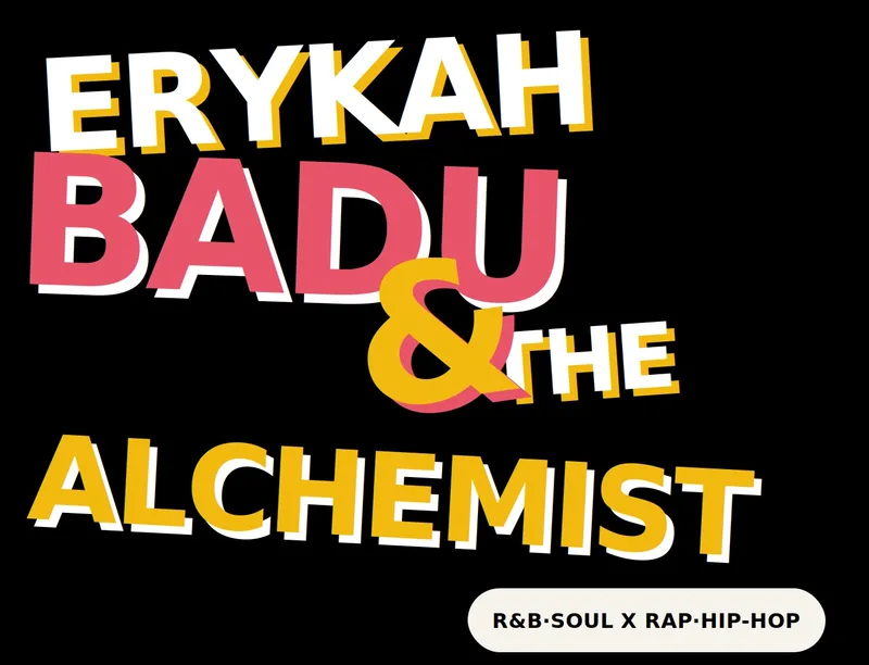 erykah bady and the alchemist typographic graphic in pink and gold